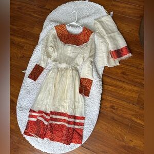 Elegant Ethiopian Cream and Red Women's Wedding Dress
